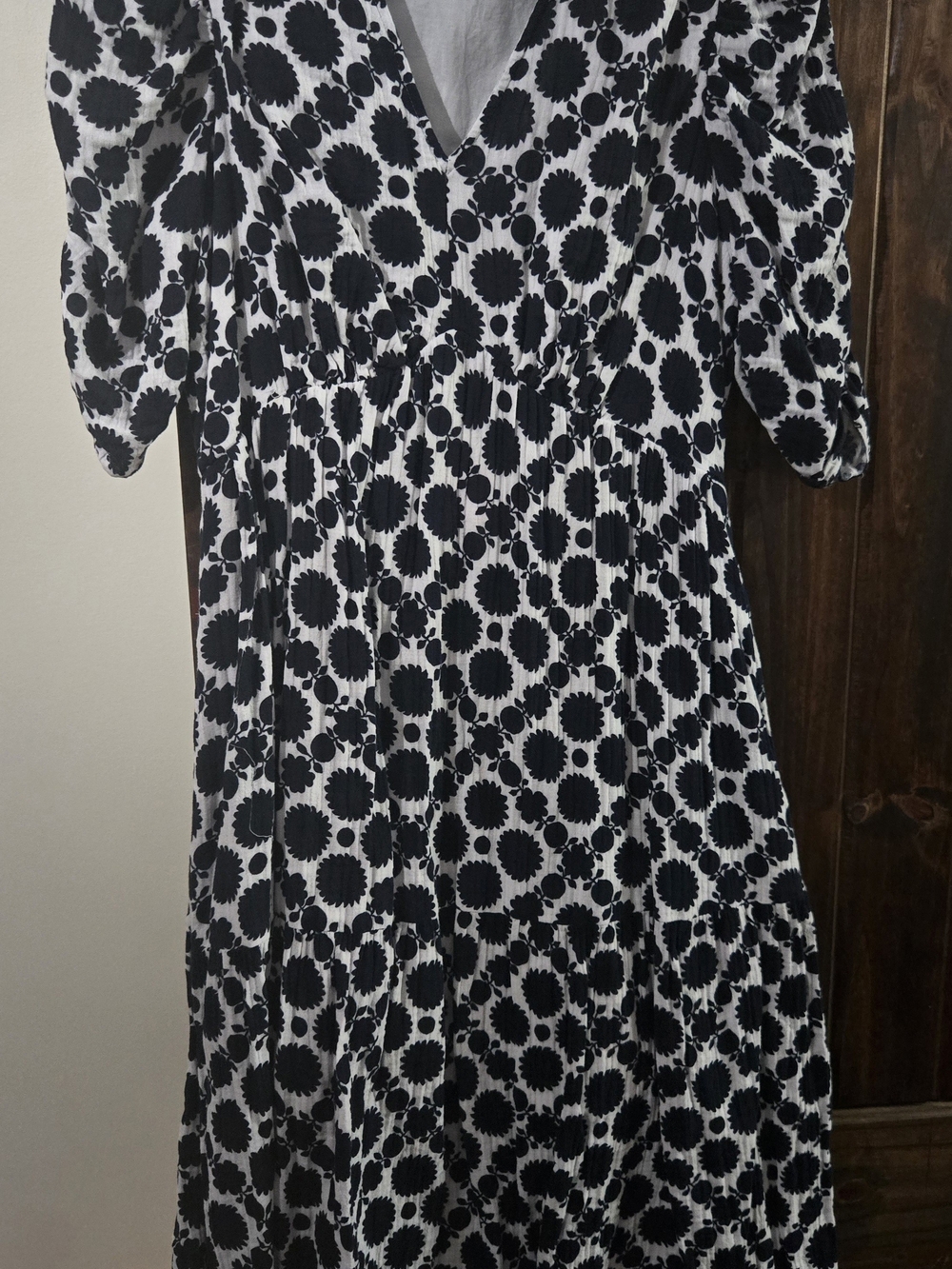 Time and Tru Black & White Floral Dot Wrap Midi Dress